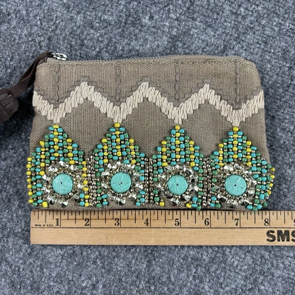 Gap Beaded Clutch Wallet Natural Brown Boho Southwestern Festival Tassel Y2K